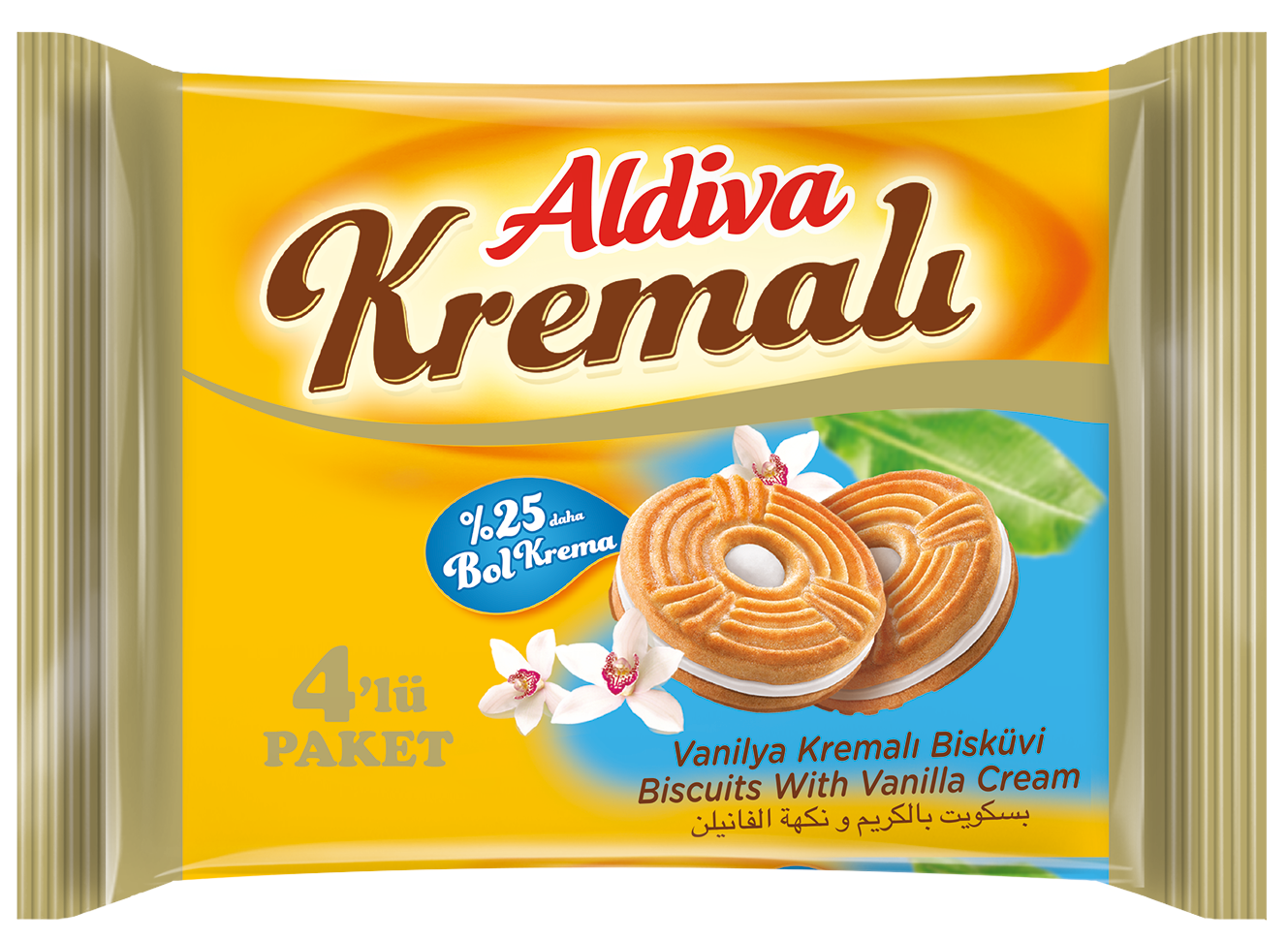 Aldiva Vanilya Kremalı Bisküvi 56 Gr.*4 MP 