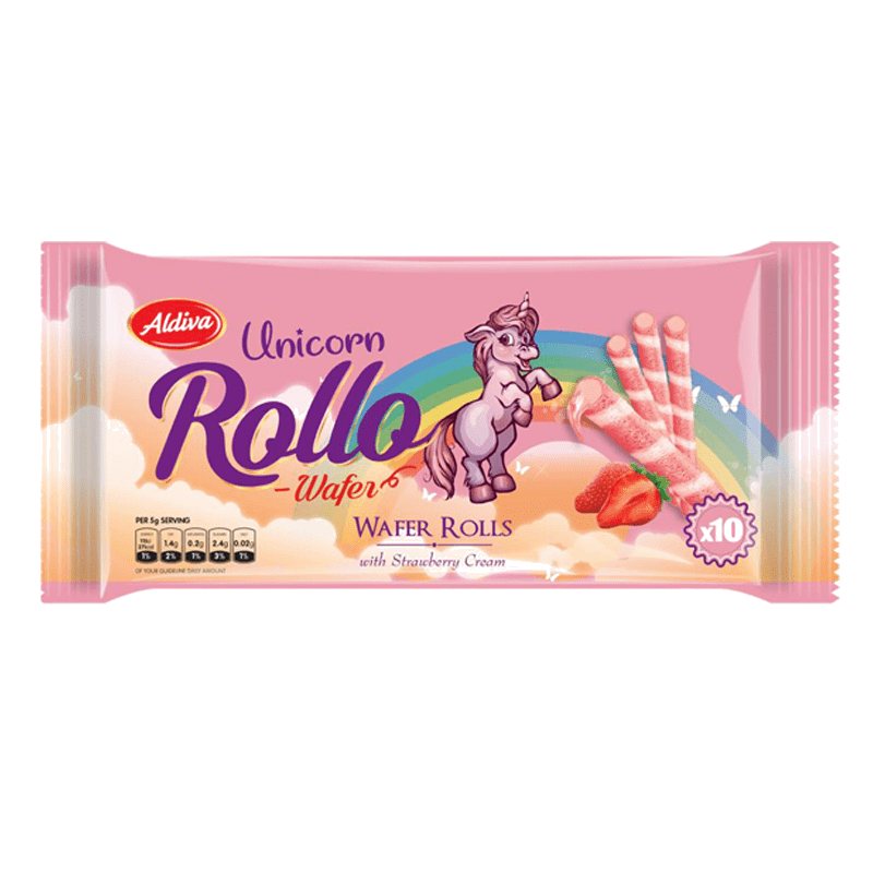 Unicorn Rollo Cilek Kremali ve Cilek Gofret Yaprakli Rulo Gofret 40g